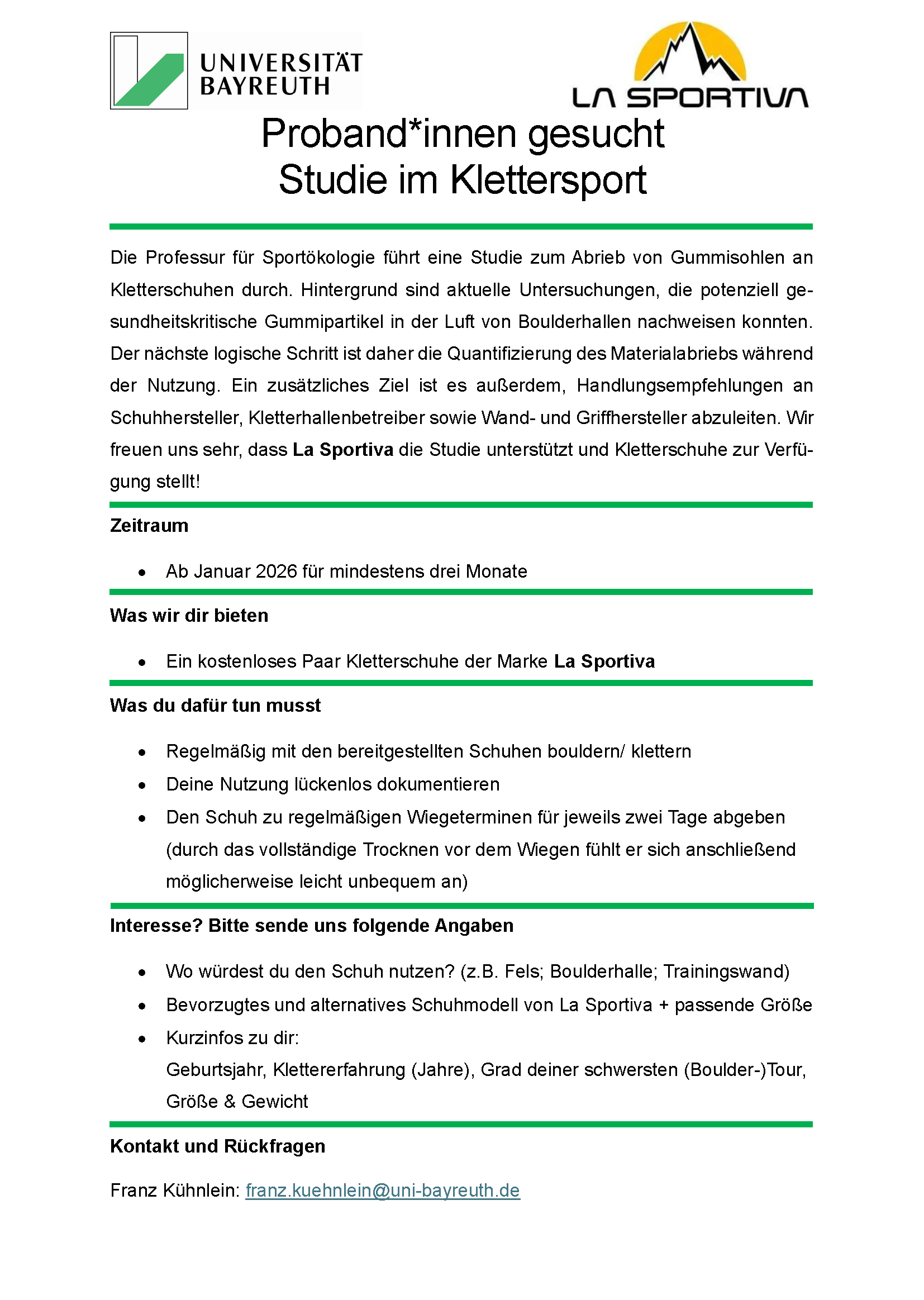 Kletterabriebsstudie sucht ProbandInnen